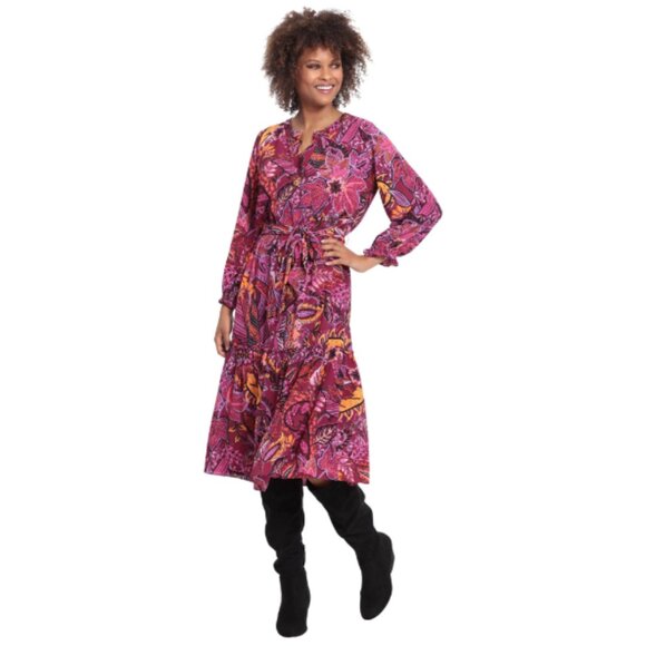 London Times Women's Tie Waist Midi Catalina Crepe Dress Size 8 NWOT - Picture 1 of 8